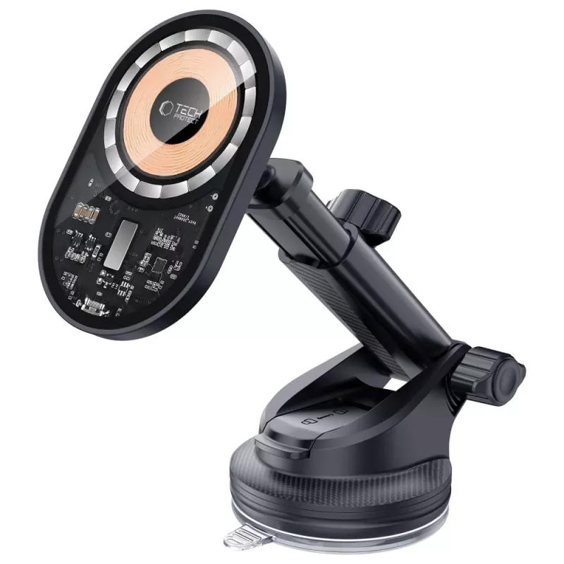 TECH-PROTECT MM15W-V6 Supporto Magnetico MagSafe per Auto da Cruscotto e Bocchetta con Ricarica Wireless 15W Nero/Interno