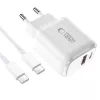 TECH-PROTECT NCA30 Caricabatterie da Rete 2 Porte PD 30W / QC3.0 + Cavo USB-C Bianco