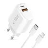 TECH-PROTECT NCA30 Caricabatterie da Rete 2 Porte PD 30W / QC3.0 + Cavo Lightning Bianco