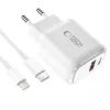 TECH-PROTECT NCA30 Caricabatterie da Rete 2 Porte PD 30W / QC3.0 + Cavo Lightning Bianco