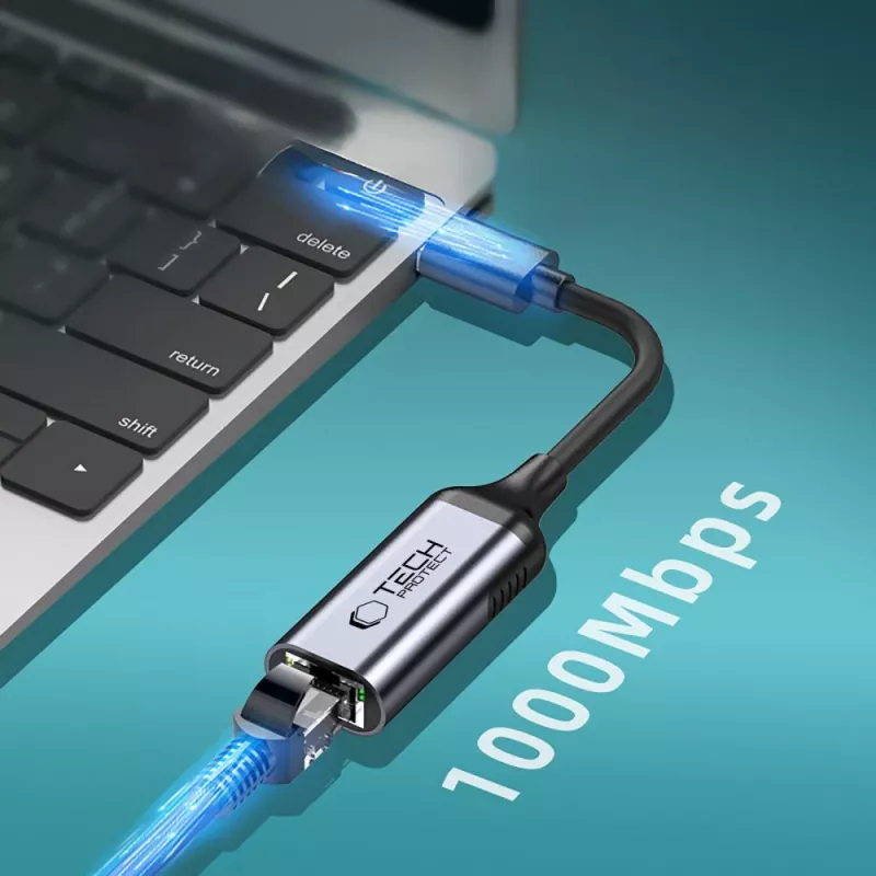 Tech-Protect UltraBoost Adattatore USB-C a Ethernet RJ45 1000 Mbps Nero