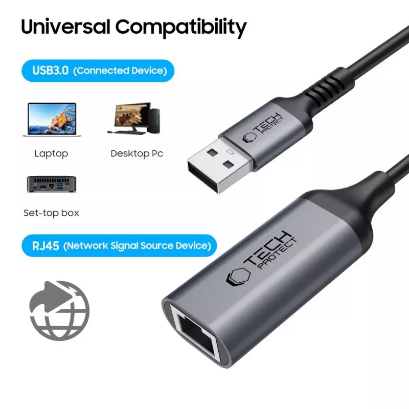 Tech-Protect UltraBoost Adattatore USB 3.0 a Ethernet RJ45 1000Mbps Nero