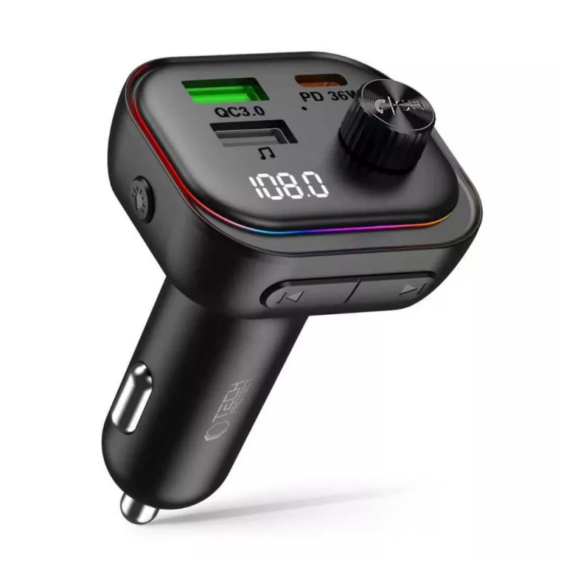 Tech-Protect CC07 Caricabatterie da Auto 3 Porte PD 54W + Trasmettitore FM Bluetooth Nero