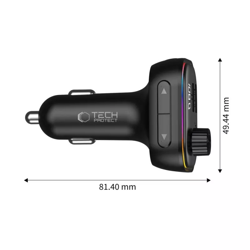 Tech-Protect CC07 Caricabatterie da Auto 3 Porte PD 54W + Trasmettitore FM Bluetooth Nero