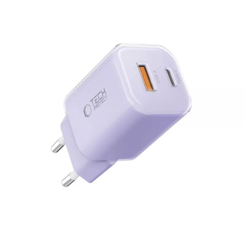 TECH-PROTECT NCM33 caricabatterie da rete 2 porte PD 33W / QC3.0 lilla