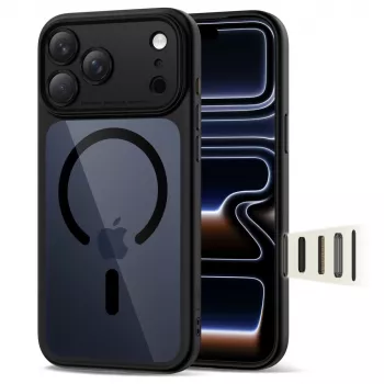 TECH-PROTECT MagPeak MagSafe Cover posteriore ibrida per Apple iPhone 17 Pro Max, nero/trasparente