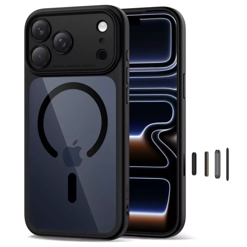 TECH-PROTECT MagPeak MagSafe Cover posteriore ibrida per Apple iPhone 17 Pro Max, nero/trasparente