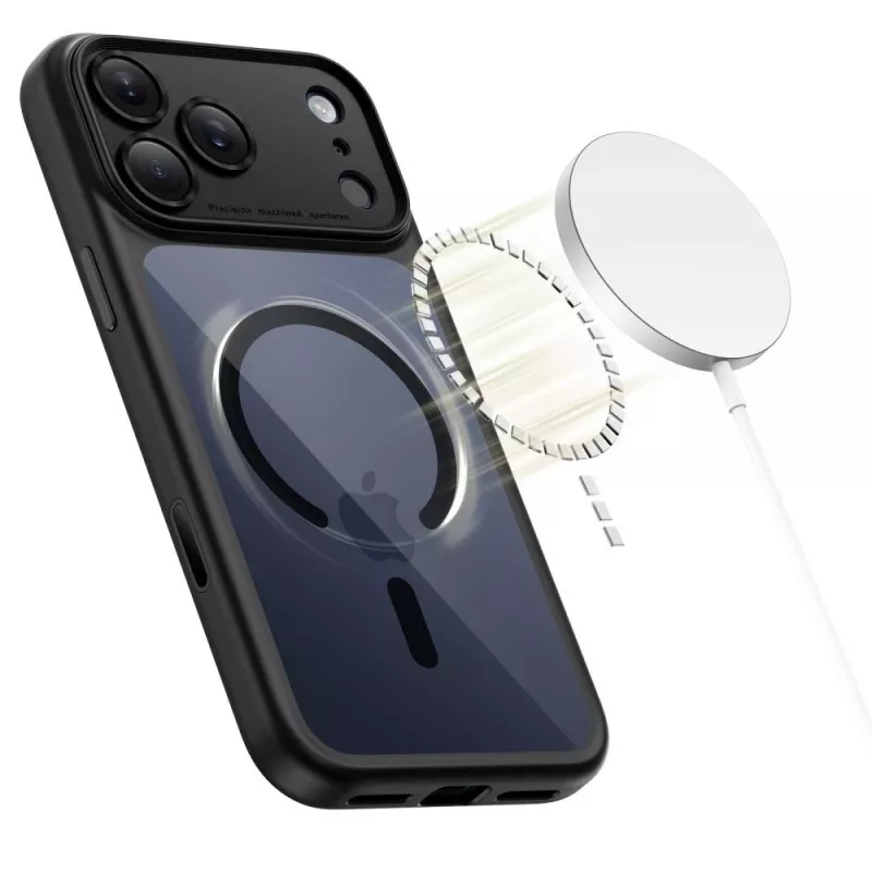 TECH-PROTECT MagPeak MagSafe Cover posteriore ibrida per Apple iPhone 17 Pro Max, nero/trasparente