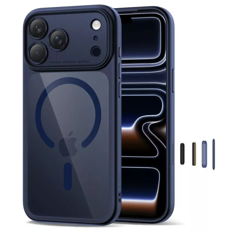 TECH-PROTECT MAGPEAK MagSafe Hybrid Case per Apple iPhone 17 Pro, Deep Blue/trasparente