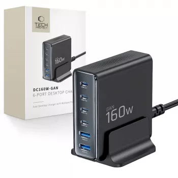 TECH-PROTECT DC160W-GAN Caricabatterie desktop 6 porte PD 160W / QC3.0 nero