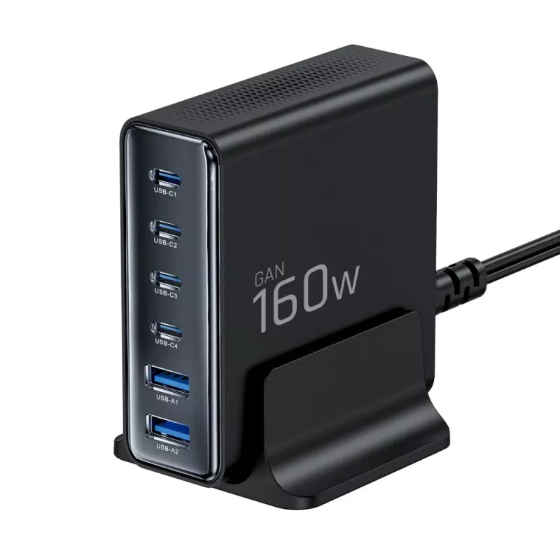 TECH-PROTECT DC160W-GAN Caricabatterie desktop 6 porte PD 160W / QC3.0 nero