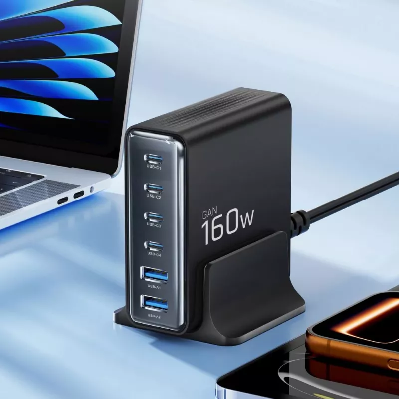 TECH-PROTECT DC160W-GAN Caricabatterie desktop 6 porte PD 160W / QC3.0 nero