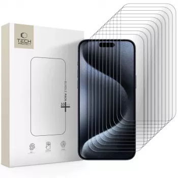TECH-PROTECT Vetro temperato protezione schermo bundle 10 pezzi per Apple iPhone 15 Pro Max trasparente