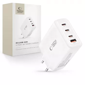 TECH-PROTECT NC120W-GAN caricabatterie da rete 4 porte PD 120W / QC3.0 bianco