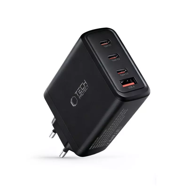 TECH-PROTECT NC120W-GAN caricabatterie da rete 4 porte PD 120W / QC3.0 nero