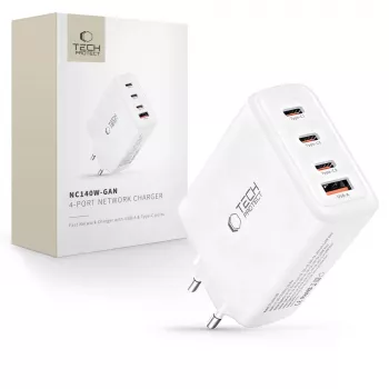 TECH-PROTECT NC140W-GAN caricabatterie da rete 4 porte PD 140W / QC3.0 bianco