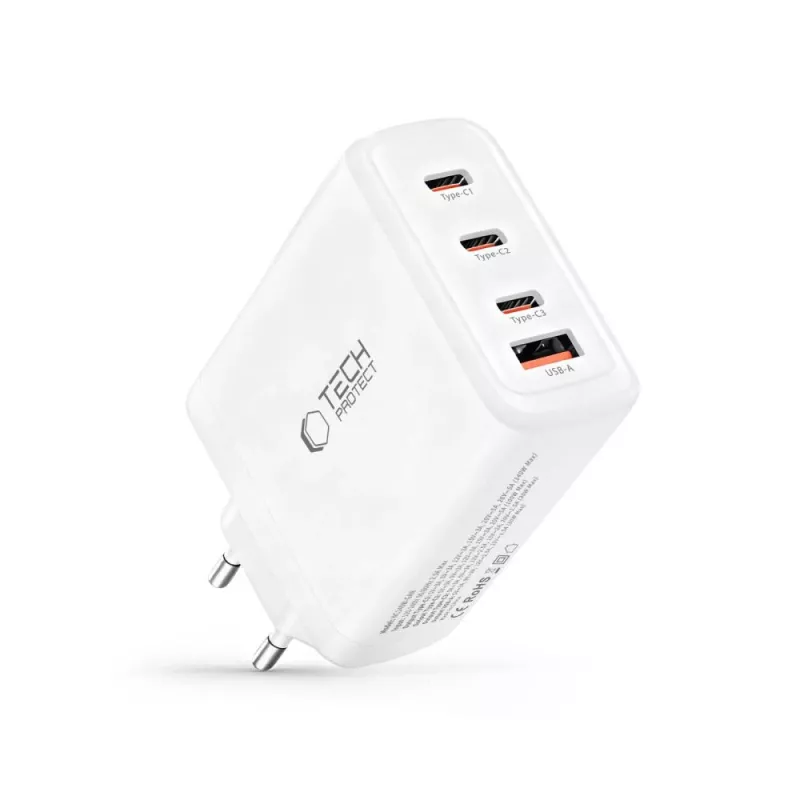 TECH-PROTECT NC140W-GAN caricabatterie da rete 4 porte PD 140W / QC3.0 bianco