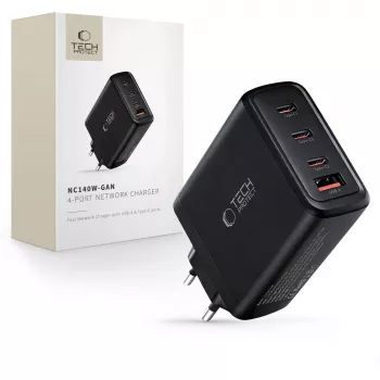 TECH-PROTECT NC140W-GAN caricabatterie da rete 4 porte PD 140W / QC3.0 nero