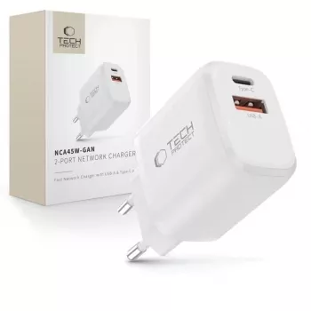 TECH-PROTECT NCA45W-GAN caricabatterie da rete 2 porte PD 45W / QC3.0 bianco