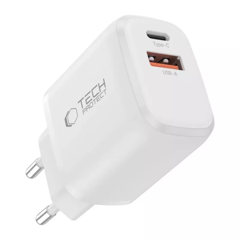 TECH-PROTECT NCA45W-GAN caricabatterie da rete 2 porte PD 45W / QC3.0 bianco