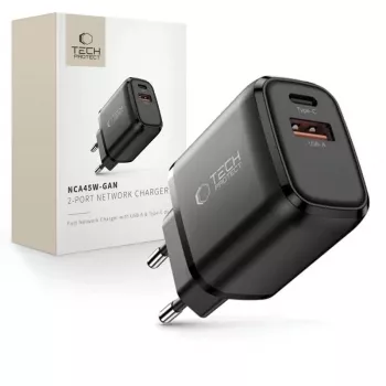 TECH-PROTECT NCA45W-GAN caricabatterie da rete 2 porte PD 45W / QC3.0 nero