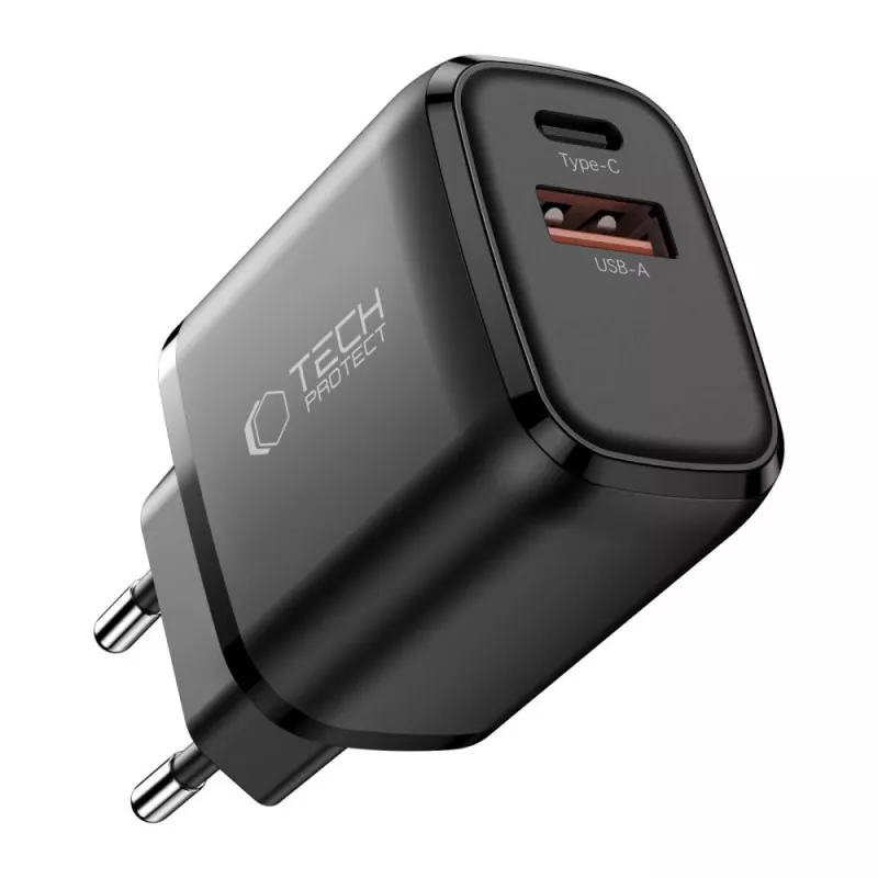 TECH-PROTECT NCA45W-GAN caricabatterie da rete 2 porte PD 45W / QC3.0 nero