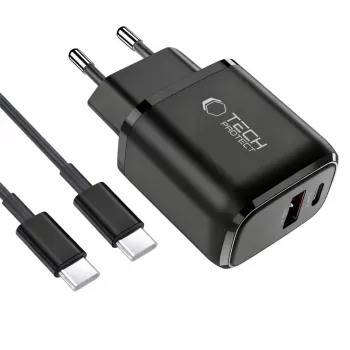 TECH-PROTECT NCA45W-GAN caricabatterie da rete 2 porte PD 45W / QC3.0 + cavo USB-C nero