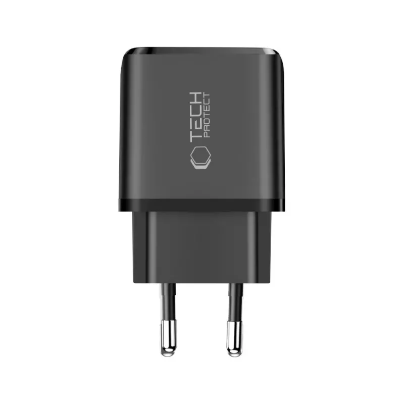 TECH-PROTECT NCA45W-GAN caricabatterie da rete 2 porte PD 45W / QC3.0 + cavo USB-C nero