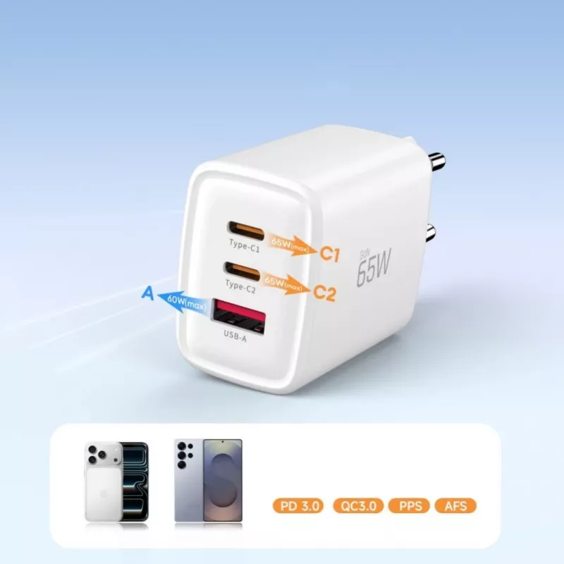 TECH-PROTECT NCA65W-GAN caricabatterie da rete 3 porte PD 65W / QC3.0 bianco