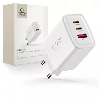 TECH-PROTECT NCA65W-GAN caricabatterie da rete 3 porte PD 65W / QC3.0 bianco