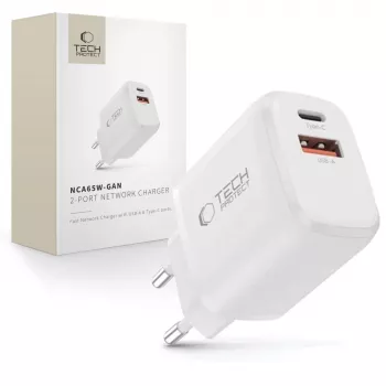 TECH-PROTECT NCA65W-GAN caricabatterie da rete 2 porte PD 65W / QC3.0 bianco