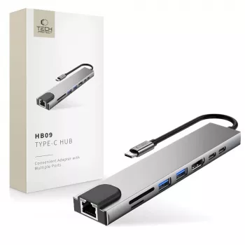 TECH-PROTECT HB09 adattatore hub 8-in-1 USB-C a USB-A 3.0, USB-C 3.0, HDMI 4K 60Hz, SD/TF, PD 100W, RJ45 Gigabit Ethernet, Space Grey