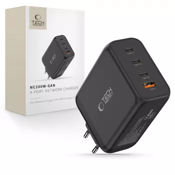 TECH-PROTECT NC200W-GAN caricabatterie da rete 4 porte PD 200W / QC3.0 nero