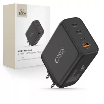 TECH-PROTECT NC240W-GAN caricabatterie da rete 4 porte PD 240W / QC3.0 nero