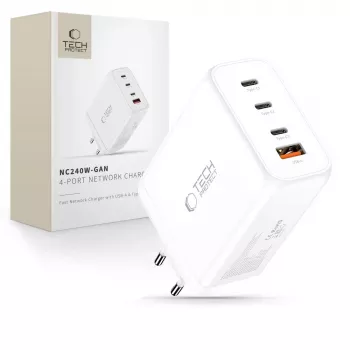 TECH-PROTECT NC240W-GAN caricabatterie da rete 4 porte PD 240W / QC3.0 bianco