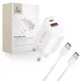 TECH-PROTECT NCA45W-GAN caricabatterie da rete 2 porte PD 45W / QC3.0 + cavo USB-C bianco