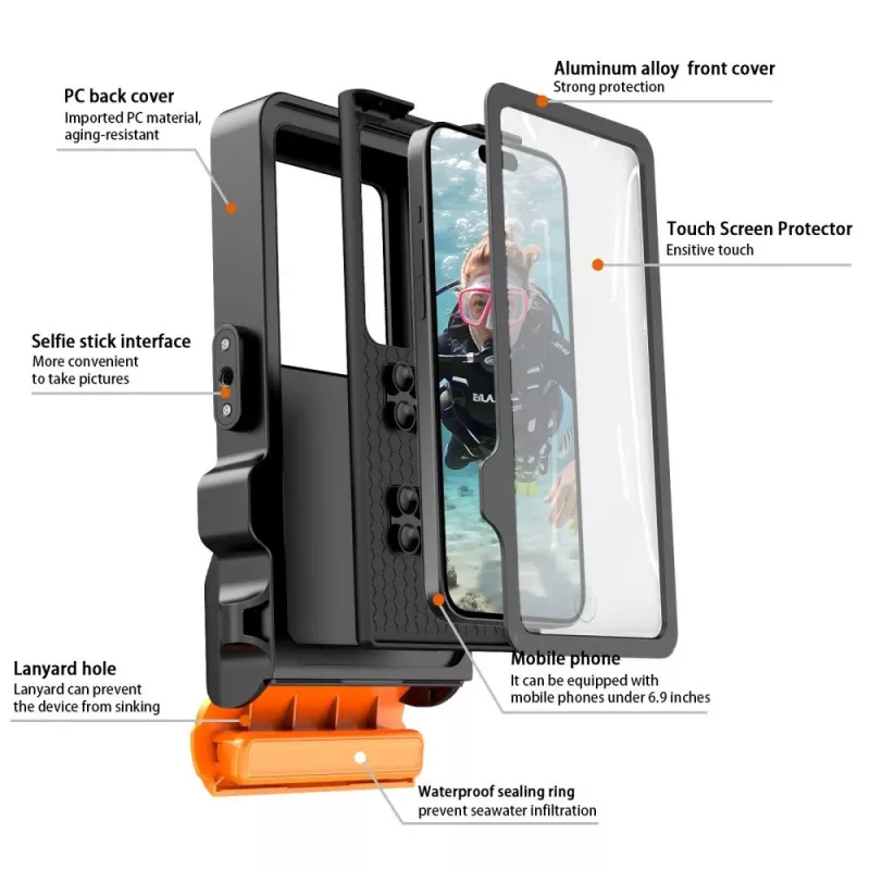 TECH-PROTECT IPX8 PRO custodia subacquea universale nero/arancione