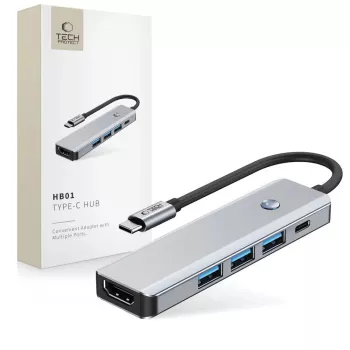 TECH-PROTECT HB01 adattatore HUB 5in1 Type-C + USB3.0 + HDMI 4K 60HZ + PD100W grigio siderale