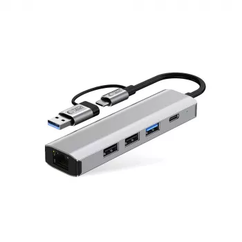 TECH-PROTECT HB03 adattatore hub 5in1 Type-C + USB 2.0 + USB 3.0 + RJ45 grigio siderale