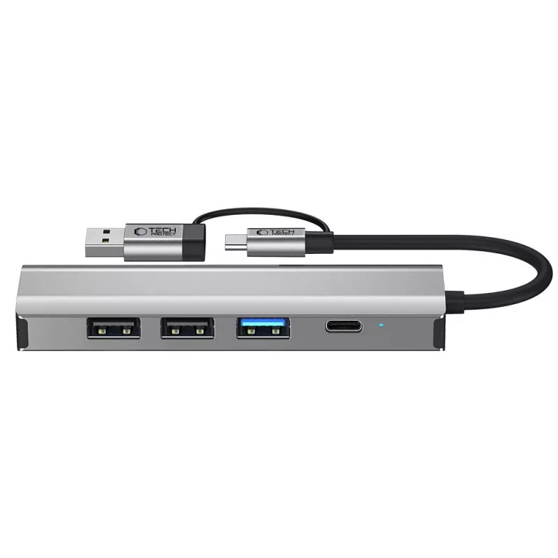 TECH-PROTECT HB03 adattatore hub 5in1 Type-C + USB 2.0 + USB 3.0 + RJ45 grigio siderale