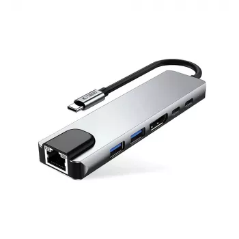 TECH-PROTECT HB02 adattatore HUB 6-in-1 USB-C + USB 2.0 + USB 3.0 + HDMI 4K 30Hz + RJ45 + PD 100W grigio siderale