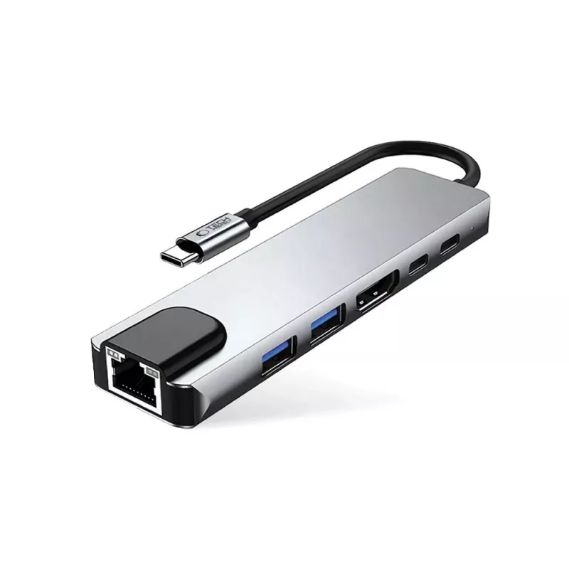 TECH-PROTECT HB02 adattatore HUB 6-in-1 USB-C + USB 2.0 + USB 3.0 + HDMI 4K 30Hz + RJ45 + PD 100W grigio siderale