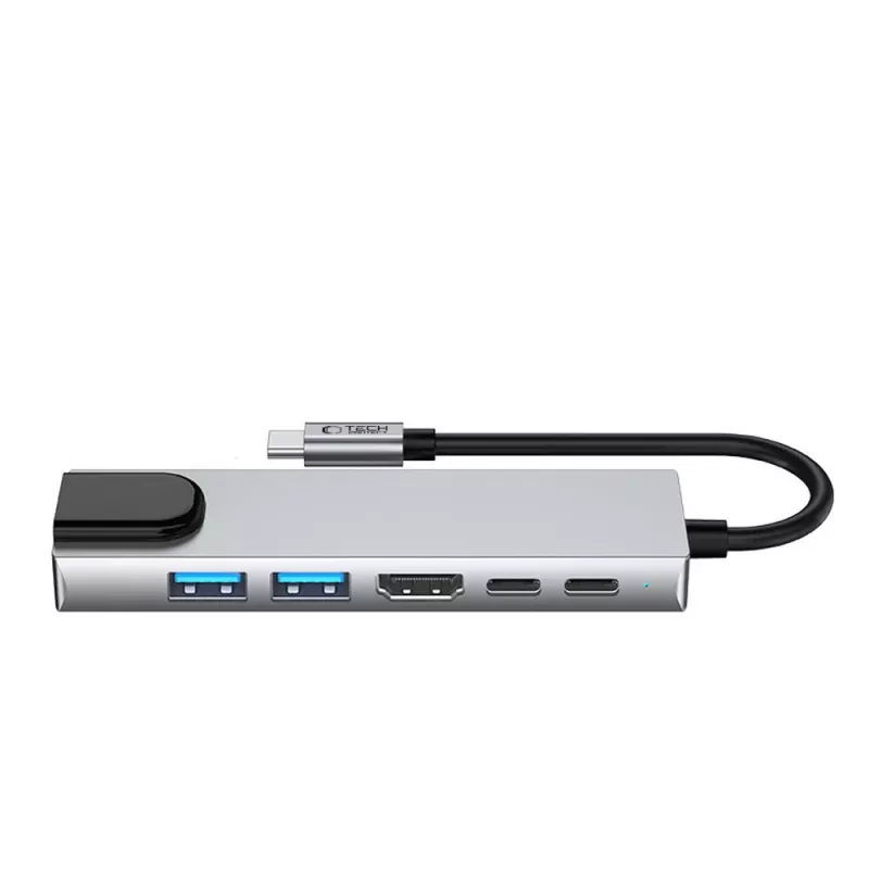 TECH-PROTECT HB02 adattatore HUB 6-in-1 USB-C + USB 2.0 + USB 3.0 + HDMI 4K 30Hz + RJ45 + PD 100W grigio siderale