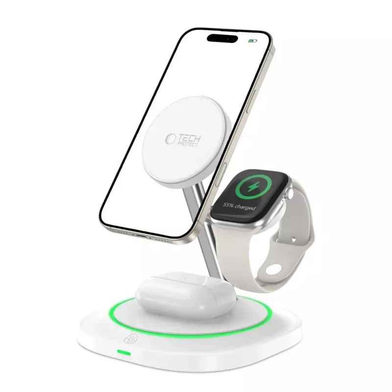 Tech-Protect QI15W-A46 stazione di ricarica wireless MagSafe 3IN1 bianca