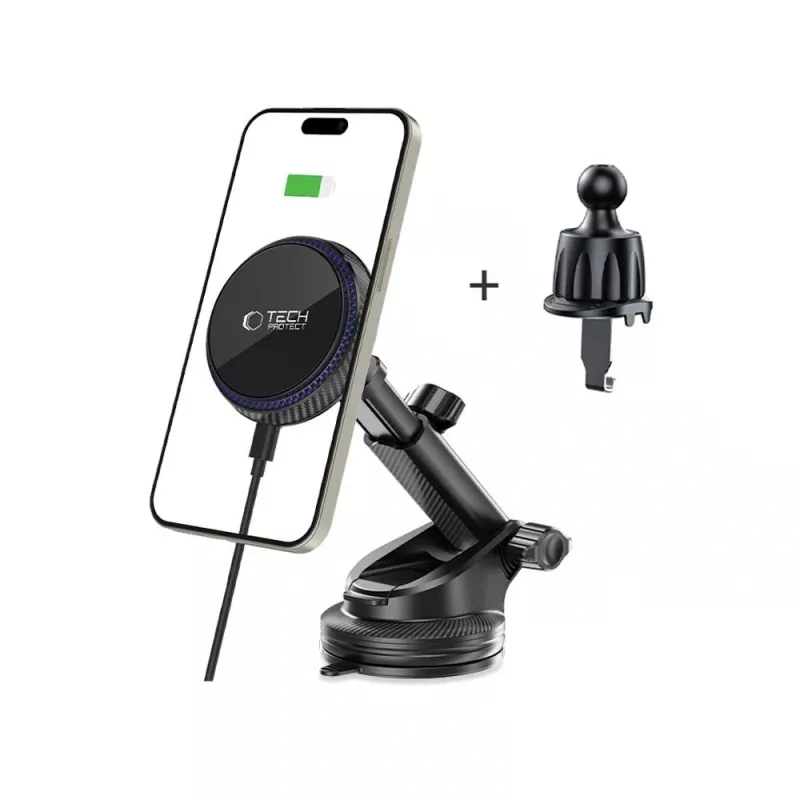 TECH-PROTECT MM15W-V4 supporto auto magnetico MagSafe per cruscotto e bocchetta d'aria con caricabatterie wireless 15W nero