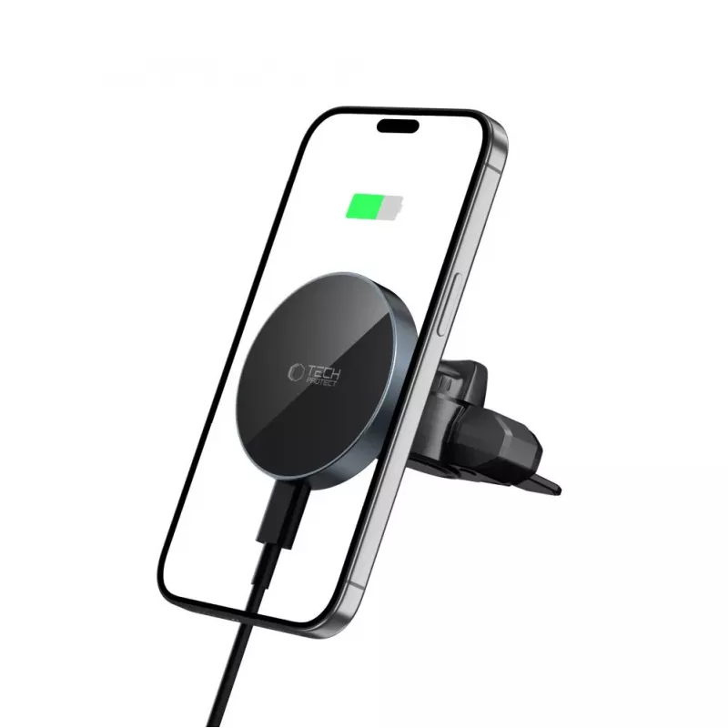 TECH-PROTECT MM15W-V5 supporto auto magnetico MagSafe per lettore CD e bocchetta d'aria, caricabatterie wireless 15W nero