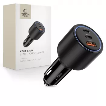 TECH-PROTECT CC04 caricabatterie auto 3 porte PD 130W nero