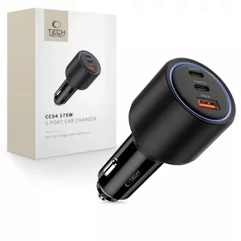 TECH-PROTECT CC04 caricabatterie auto 3 porte PD 175W nero