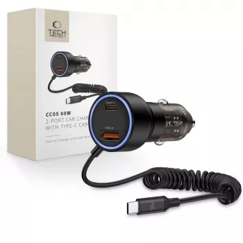 TECH-PROTECT CC05 caricabatterie auto 2 porte PD 60W + cavo nero
