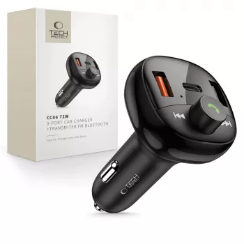 TECH-PROTECT CC06 caricabatterie auto 3 porte PD 72W + trasmettitore FM Bluetooth nero